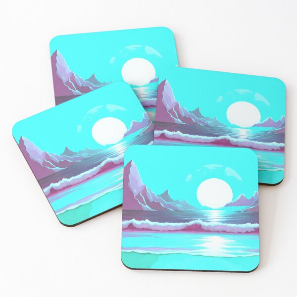 Item preview, Retro Moon Ocean Beach Mountains Sky AI Art 1 of 4 designed and sold by Beachy.