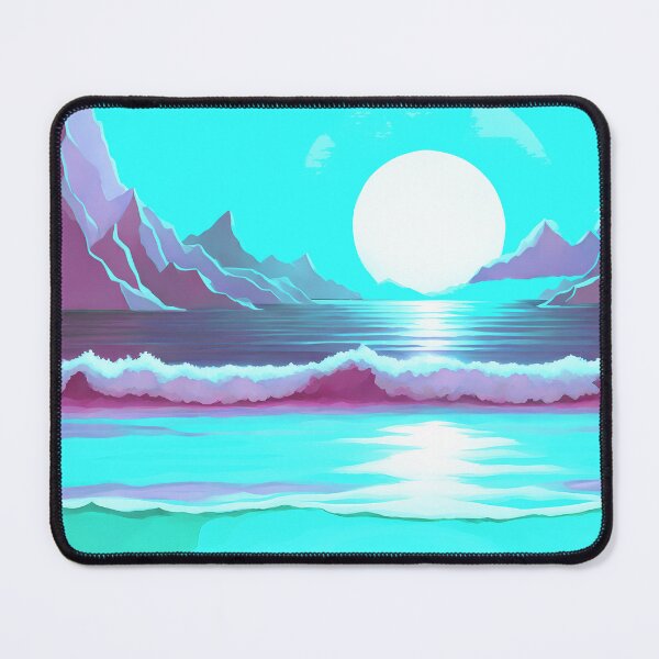 Item preview, Retro Moon Ocean Beach Mountains Sky AI Art 1 of 4 designed and sold by Beachy.