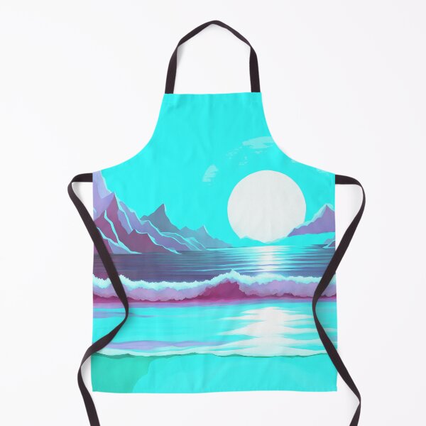 Item preview, Retro Moon Ocean Beach Mountains Sky AI Art 1 of 4 designed and sold by Beachy.