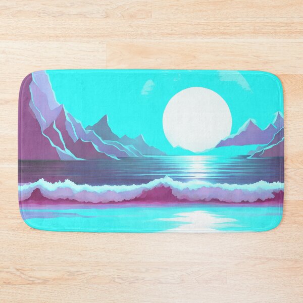 Item preview, Retro Moon Ocean Beach Mountains Sky AI Art 1 of 4 designed and sold by Beachy.