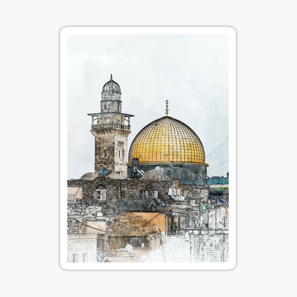 Item preview, View of Dome of Rock and the Pillar of Masjid al Aqsa in Jerusalem, Palestine designed and sold by Pink Pastel Studio.