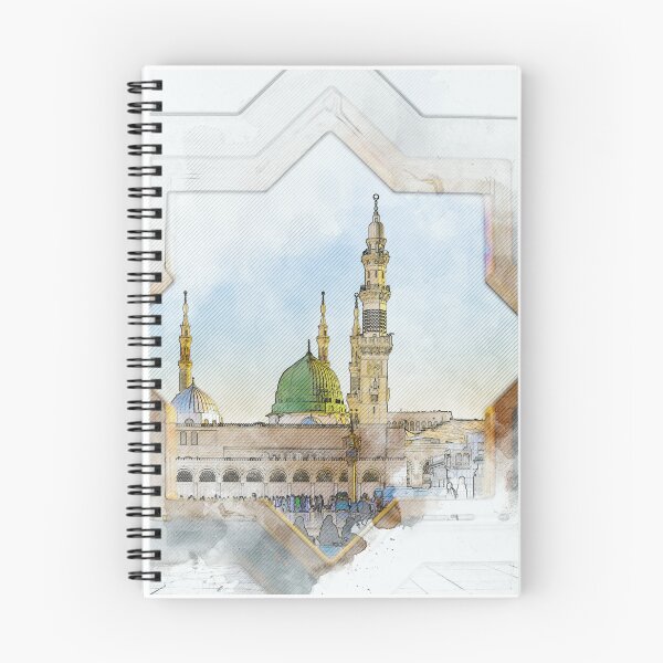 Item preview, Vista de la mezquita del Profeta en Medina | Masjid an Nabwi | Arte mural islámico en acuarela designed and sold by Pink Pastel Studio.