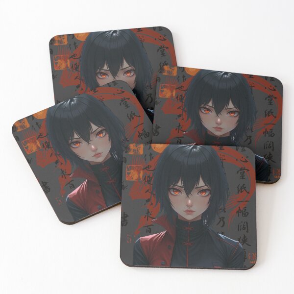 Item preview, Anime Female in Black & Red Suit with Kanji & Koi designed and sold by InkdGraphix.