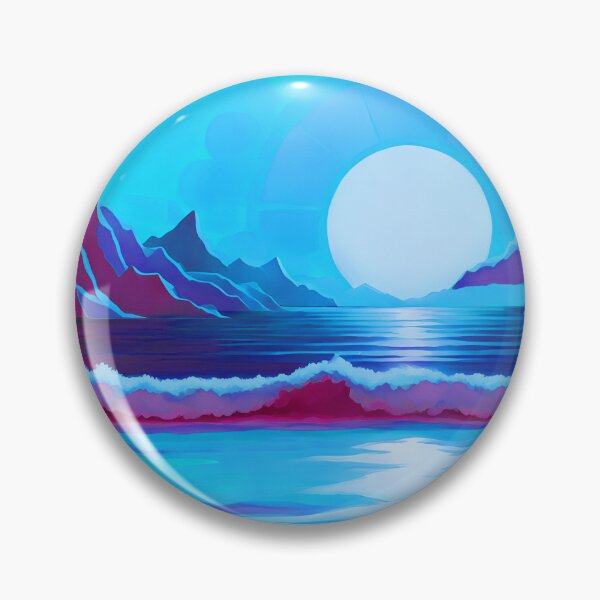 Item preview, Retro Moon Ocean Beach Mountains Sky AI Art 2 of 4 designed and sold by Beachy.