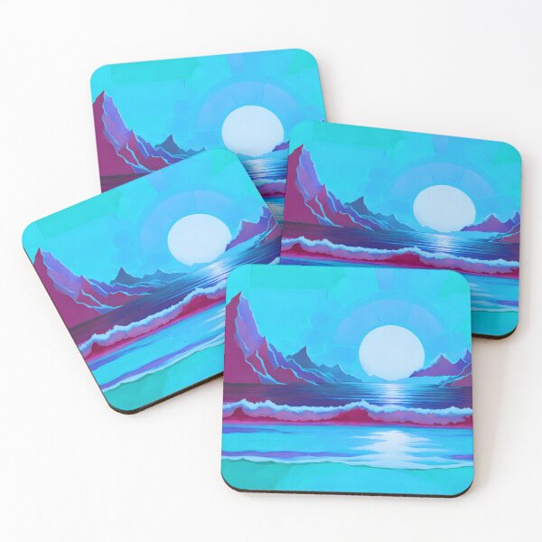 Item preview, Retro Moon Ocean Beach Mountains Sky AI Art 2 of 4 designed and sold by Beachy.