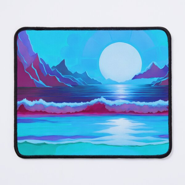Item preview, Retro Moon Ocean Beach Mountains Sky AI Art 2 of 4 designed and sold by Beachy.