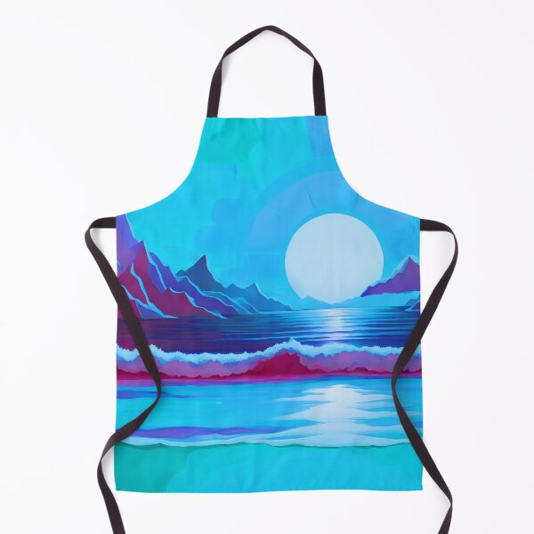 Item preview, Retro Moon Ocean Beach Mountains Sky AI Art 2 of 4 designed and sold by Beachy.