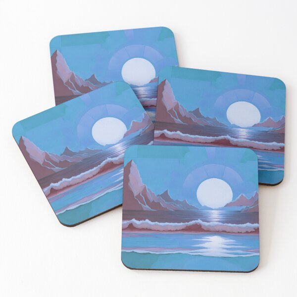 Item preview, Retro Moon Ocean Beach Mountains Sky AI Art 3 of 4 designed and sold by Beachy.