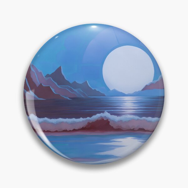 Item preview, Retro Moon Ocean Beach Mountains Sky AI Art 3 of 4 designed and sold by Beachy.