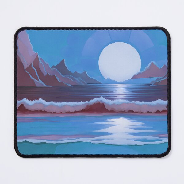 Item preview, Retro Moon Ocean Beach Mountains Sky AI Art 3 of 4 designed and sold by Beachy.