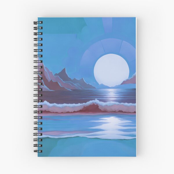 Item preview, Retro Moon Ocean Beach Mountains Sky AI Art 3 of 4 designed and sold by Beachy.