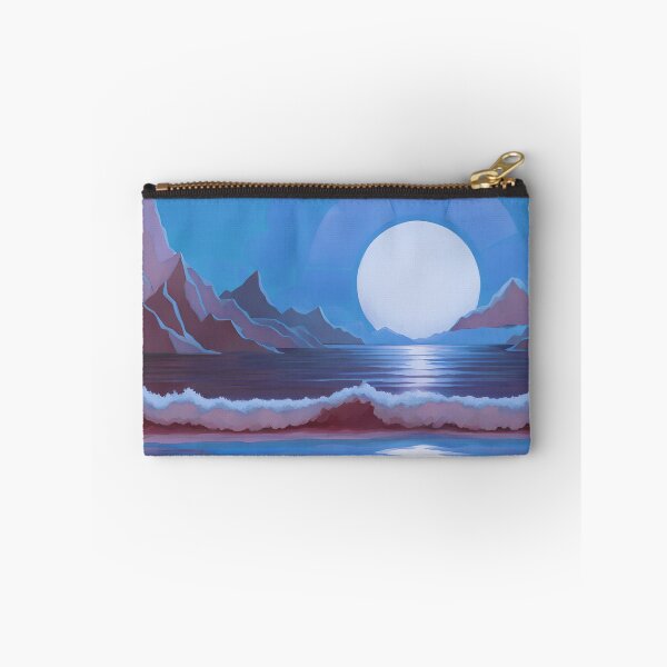 Item preview, Retro Moon Ocean Beach Mountains Sky AI Art 3 of 4 designed and sold by Beachy.