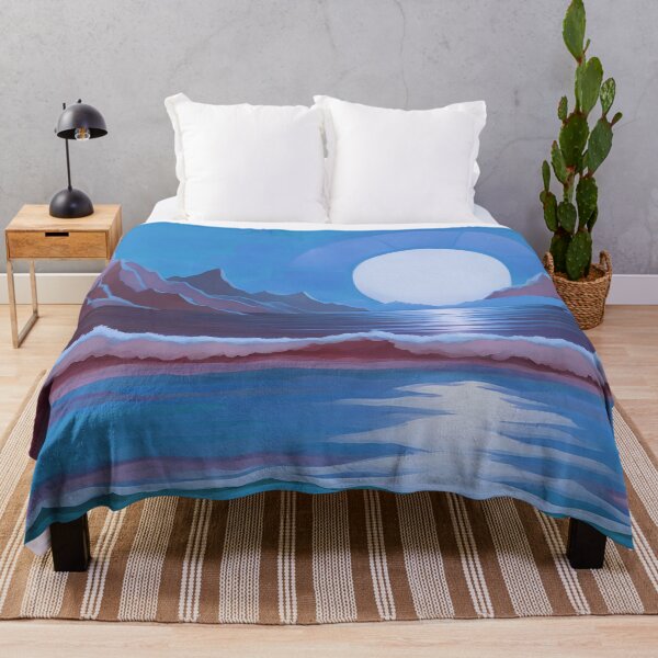 Item preview, Retro Moon Ocean Beach Mountains Sky AI Art 3 of 4 designed and sold by Beachy.