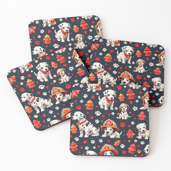 Item preview, A playful 3D pattern background featuring Dalmatians wearing firefighter helmets and surrounded by fire hydrants and paw prints, ideal for dog-themed rescue designs and pet lover graphics. designed and sold by AlwaysHome.
