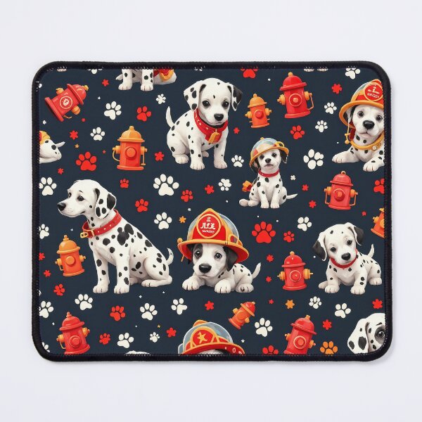 Item preview, A playful 3D pattern background featuring Dalmatians wearing firefighter helmets and surrounded by fire hydrants and paw prints, ideal for dog-themed rescue designs and pet lover graphics. designed and sold by AlwaysHome.