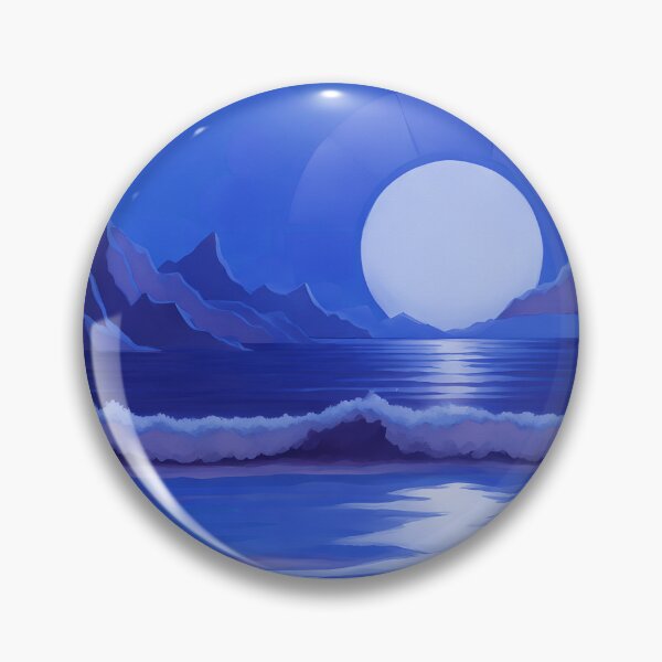 Item preview, Retro Moon Ocean Beach Mountains Sky AI Art 4 of 4 designed and sold by Beachy.