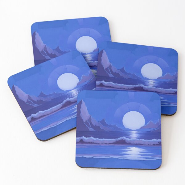 Item preview, Retro Moon Ocean Beach Mountains Sky AI Art 4 of 4 designed and sold by Beachy.