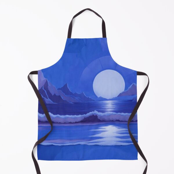 Item preview, Retro Moon Ocean Beach Mountains Sky AI Art 4 of 4 designed and sold by Beachy.