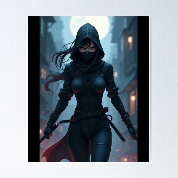 Aperçu de l'œuvre Assassin féminin d'anime dans la rue créée et vendue par InkdGraphix.