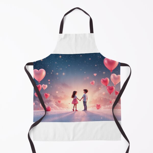 Item preview, A romantic 3D background featuring a young boy and girl holding hands under a starry sky, surrounded by heart-shaped balloons, perfect for love-themed designs, invitations, or romantic graphics. designed and sold by AlwaysHome.