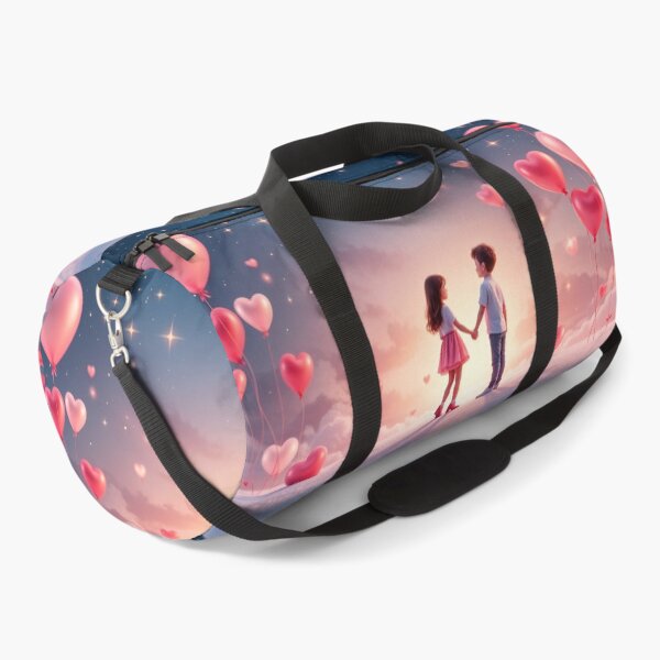 Item preview, A romantic 3D background featuring a young boy and girl holding hands under a starry sky, surrounded by heart-shaped balloons, perfect for love-themed designs, invitations, or romantic graphics. designed and sold by AlwaysHome.