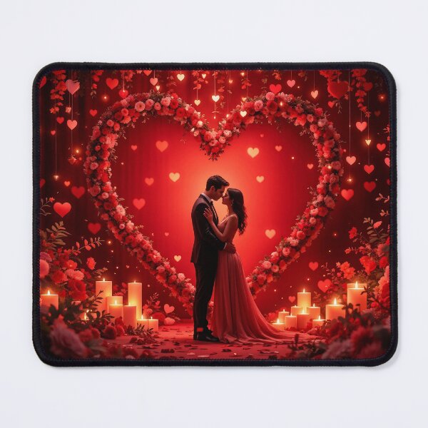 Item preview, A luxurious 3D background featuring a couple in a heart-shaped setting, surrounded by soft lights and floral arrangements, ideal for Valentine's Day and anniversary celebrations. designed and sold by AlwaysHome.