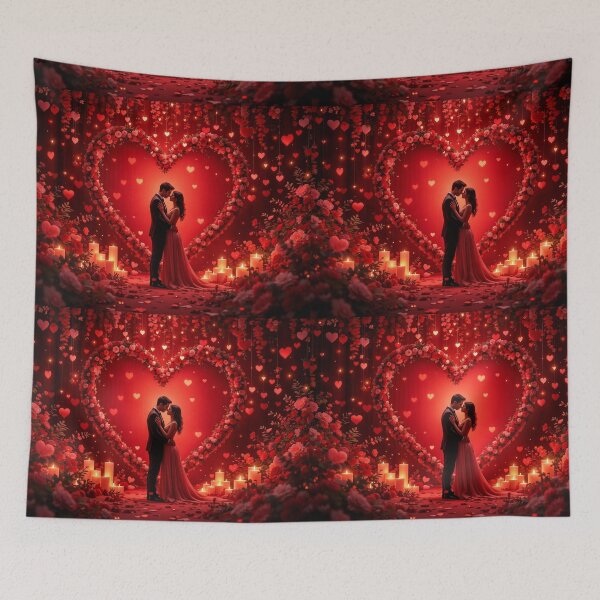 Item preview, A luxurious 3D background featuring a couple in a heart-shaped setting, surrounded by soft lights and floral arrangements, ideal for Valentine's Day and anniversary celebrations. designed and sold by AlwaysHome.