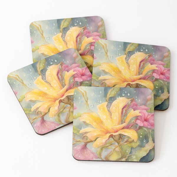 Item preview, Yellow and Pink Fantasy Flowers in Rain designed and sold by CalmnessbyChoice.