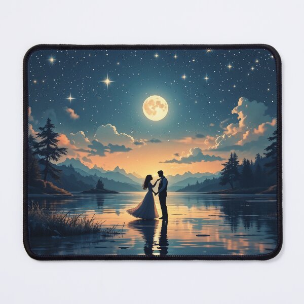 Item preview, A stunning 3D background of a couple dancing under the stars, with a shimmering lake reflecting the moonlight, ideal for wedding invitations and romantic getaways. designed and sold by AlwaysHome.