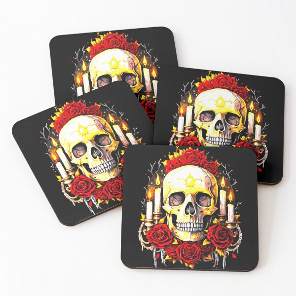 Item preview, Romantic Skull & Roses with Candlelight – Gothic Art Drawing designed and sold by VikArtStudio.