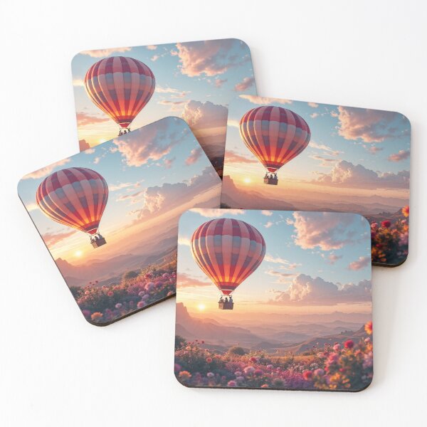 Item preview, An idyllic 3D background featuring a couple in a hot air balloon, floating over a beautiful landscape during sunrise, ideal for adventurous love stories and romantic projects. designed and sold by AlwaysHome.