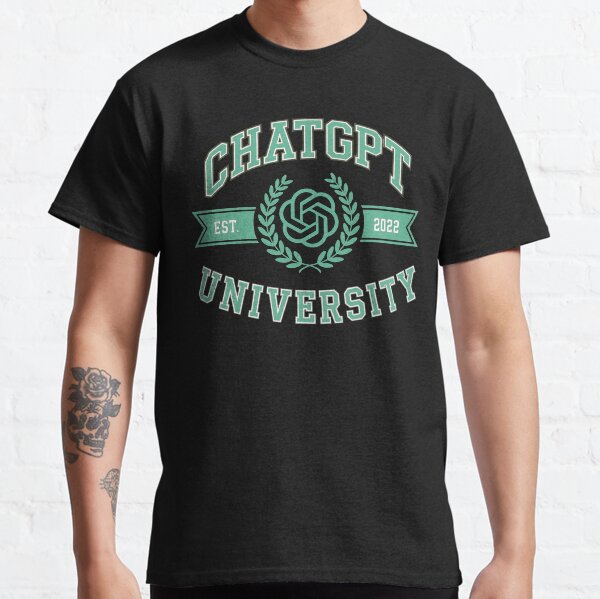 Vista previa del artículo con la obra «Universidad ChatGPT Est. Emblema vintage 2022», diseñado y vendido por Margival.