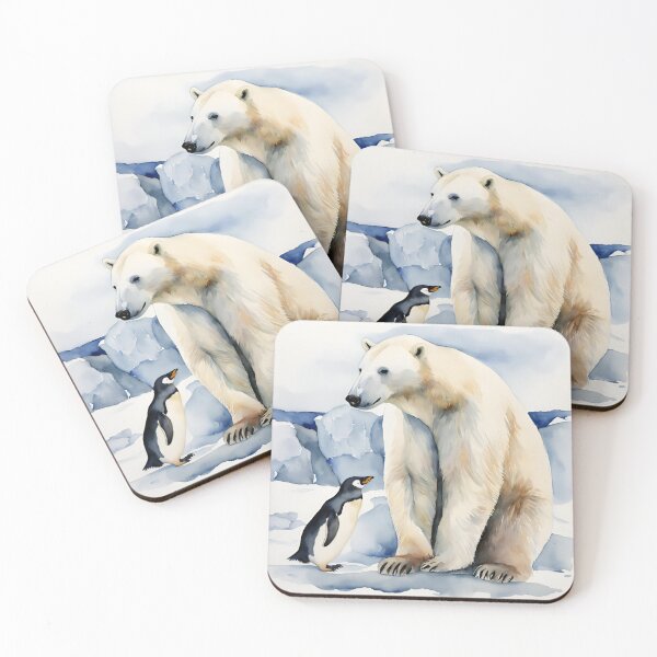 Item preview,   Polar Bear and Penguin Watercolor,  Polar Bear Family, Penguin, climat change, national recycling day designed and sold by KolorellaS.
