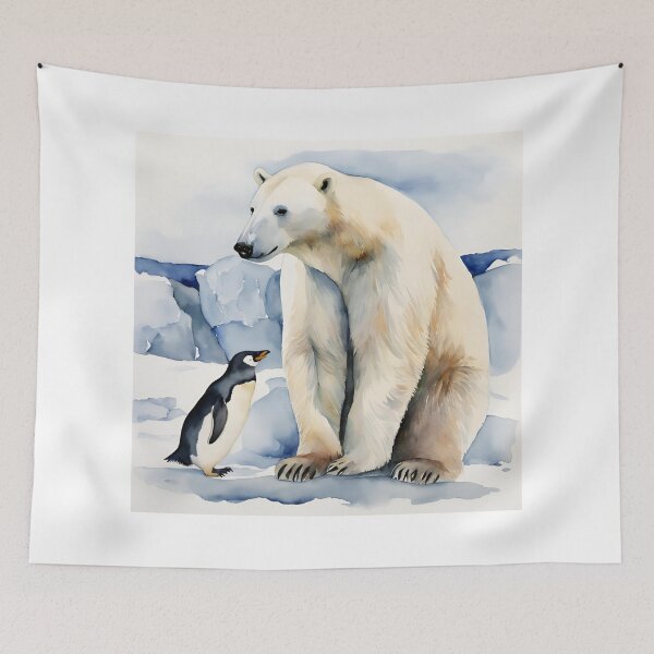 Item preview,   Polar Bear and Penguin Watercolor,  Polar Bear Family, Penguin, climat change, national recycling day designed and sold by KolorellaS.