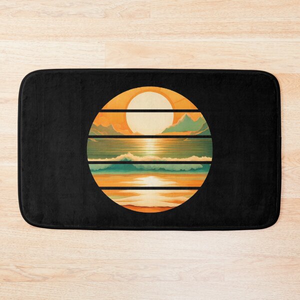 Item preview, Retro Sun Beach Ocean Mountains Sky AI Art - Orange designed and sold by Beachy.