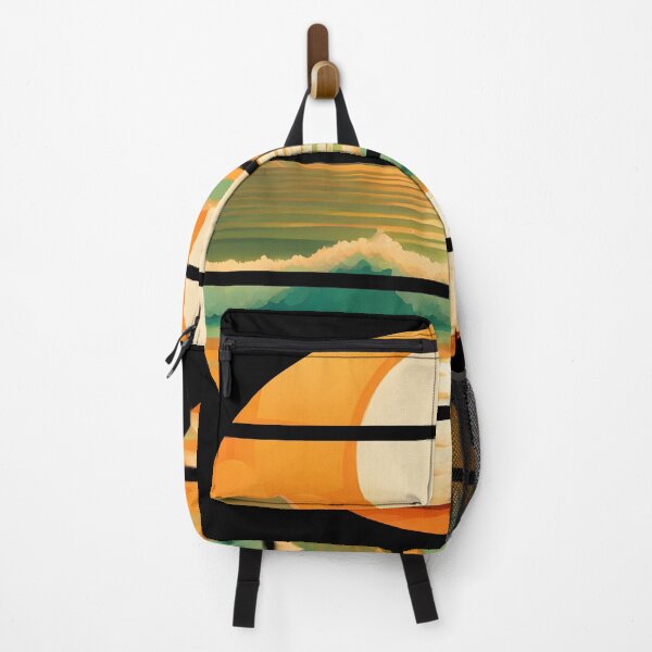 Item preview, Retro Sun Beach Ocean Mountains Sky AI Art - Orange designed and sold by Beachy.