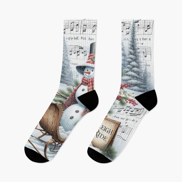 Item preview, A charming snowman on a sleigh. Winter landscape. Notes, music. designed and sold by MagelliShop.