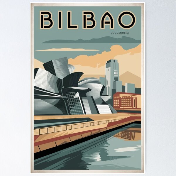 Vista previa del artículo con la obra «Póster de viaje vintage de Bilbao», diseñado y vendido por TravelerRat.
