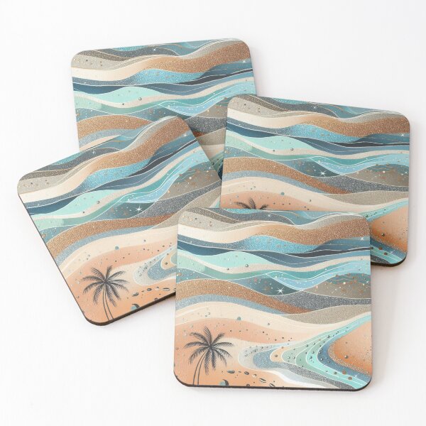 Item preview, tropical landscape palm trees waves bright abstract designed and sold by blondie.simmer.