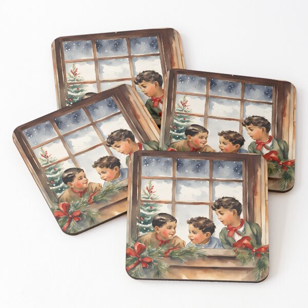 Item preview, Watercolor Christmas art - Children at the window designed and sold by All-About-Life.