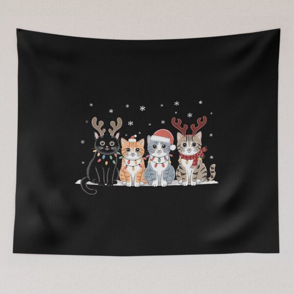 Item preview, Adorable Christmas Cats with Reindeer Antlers and Santa Hat - Holiday Cat Art designed and sold by love3617.