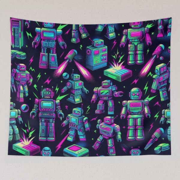 Item preview,  Retro Robots pattern 90s arcade designed and sold by Expressions-Sel.