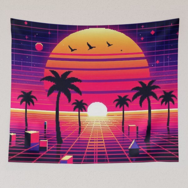 Item preview, Retro Sunset with palms pattern 90s arcade designed and sold by Expressions-Sel.