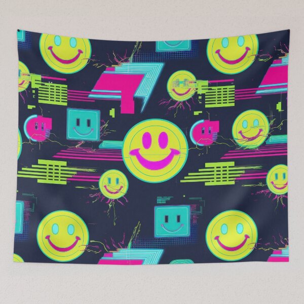 Item preview,  Retro yellow smiley Smiling pattern 90s arcade designed and sold by Expressions-Sel.