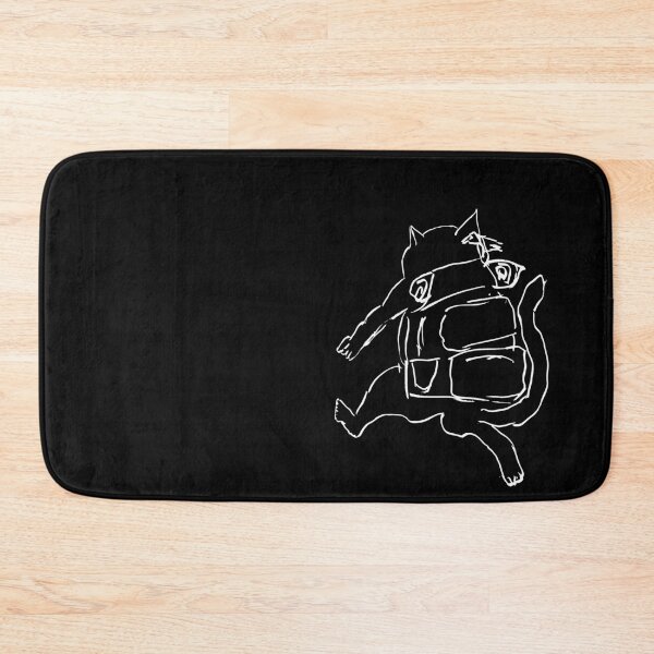 Item preview, Wandering Cat with his backpack running towards new adventures (white on black) designed and sold by Dina Akselrod.
