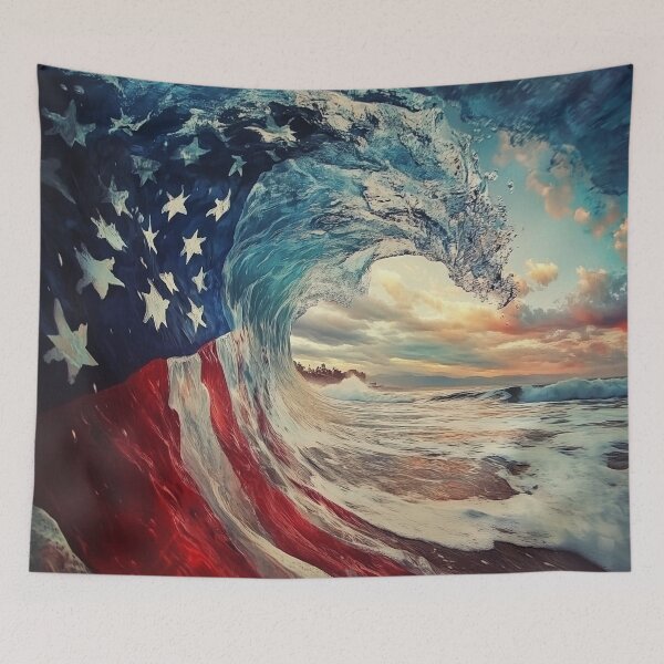 Item preview, beach wave patriotic american flag print designed and sold by dcrc.