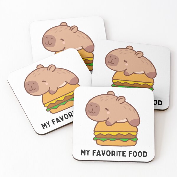 Item preview, Cute Capybara with a delicious burger, phrase: My favorite food designed and sold by mysummerland.