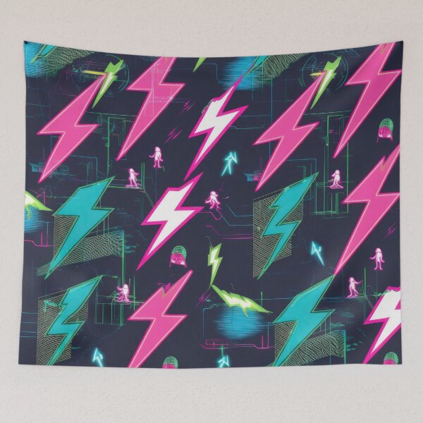 Item preview, Retro Neon Flashes Playing pattern 90s arcade designed and sold by Expressions-Sel.