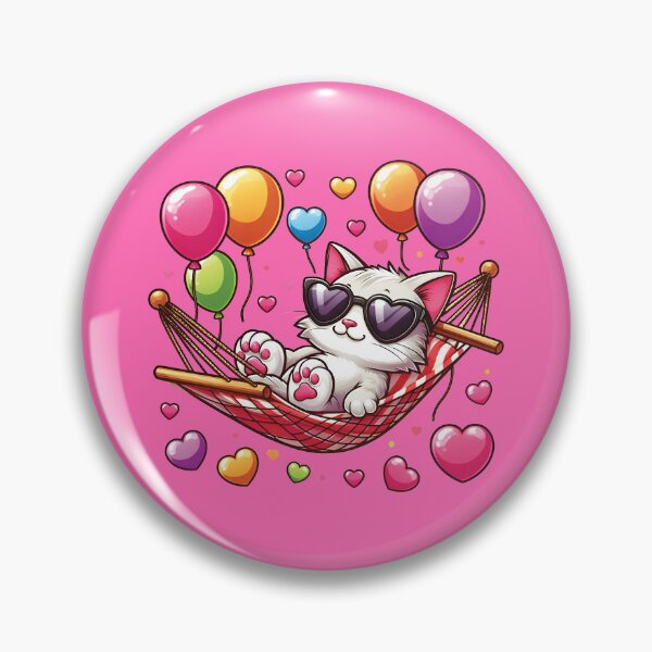 Item preview, Cute cat on a hammock with hearts and balloons, party cat designed and sold by Thomas Marr.
