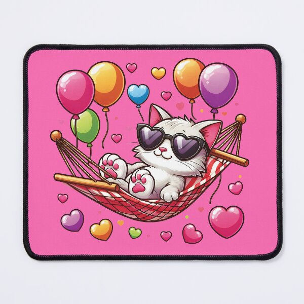 Item preview, Cute cat on a hammock with hearts and balloons, party cat designed and sold by Thomas Marr.